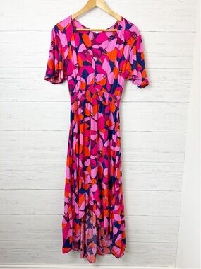 Anthropologie Abel the Label Vibrant Floral Midi Dress Small - Ruffled Hem